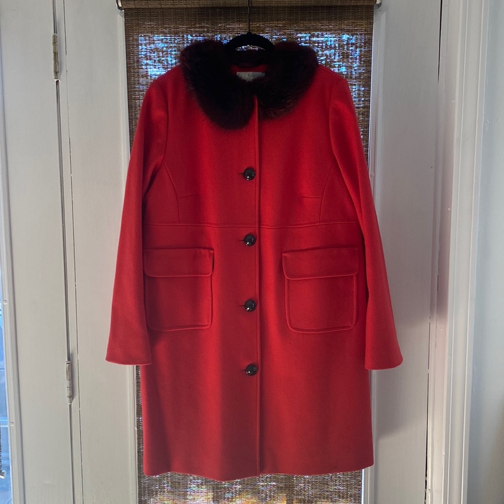 Boden red coat with removable faux fur trim collar